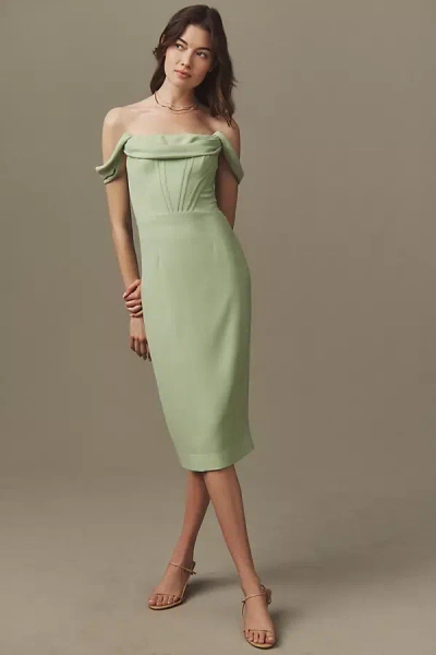Dress The Population Vickie Off The Shoulder Midi Corset Dress In Green