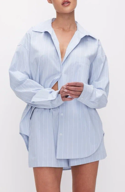 Good American Oversize Stripe Stretch Cotton Poplin Button-up Shirt In Glass Stripe