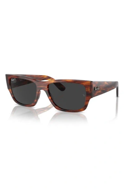 Ray Ban Carlos Sunglasses Striped Havana Frame Black Lenses Polarized 56-18