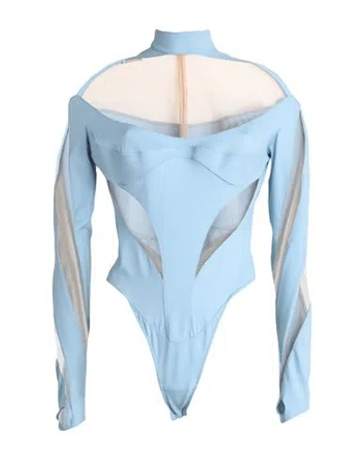 Mugler Illusion Cut Bodysuit In Light Blue & Nude 02