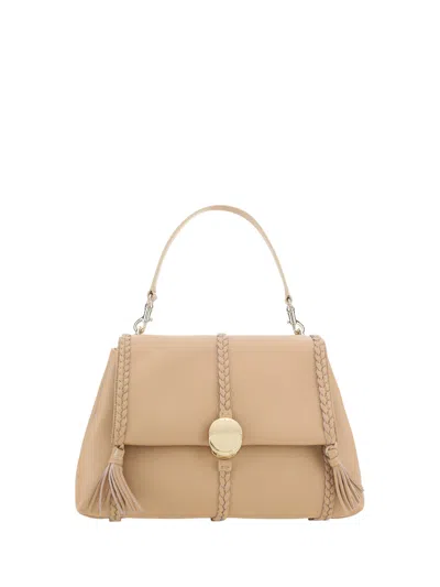 Chloé Penelope Leather Shoulder Bag In Beige