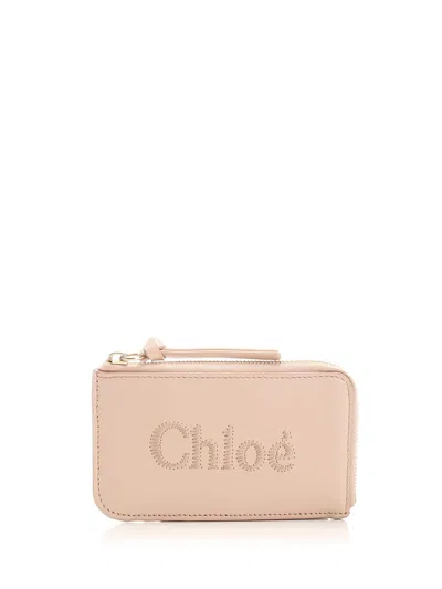 Chloé Leather Rectangular Card Holder In Powder