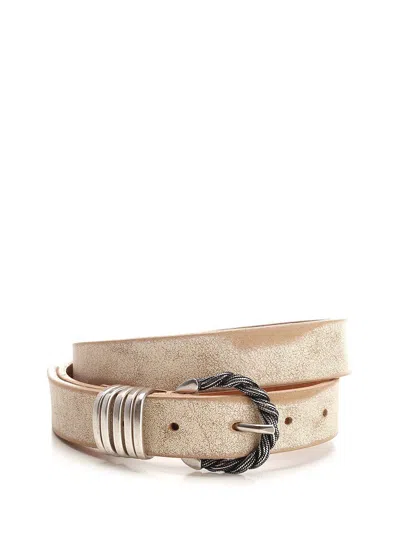 Golden Goose Worn-effect Spiral Belt In White/beige