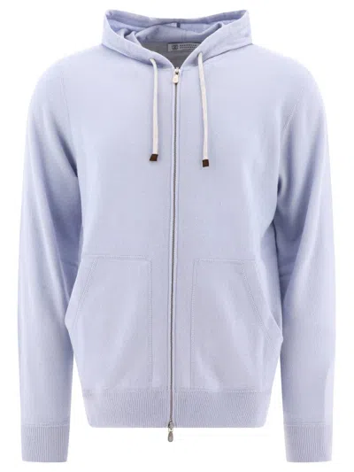 Brunello Cucinelli Zipped Hooded Sweatshirt In Blue
