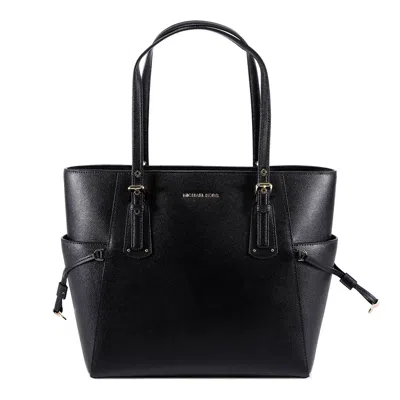 Michael Kors Voyager Black Leather Tote In Negro