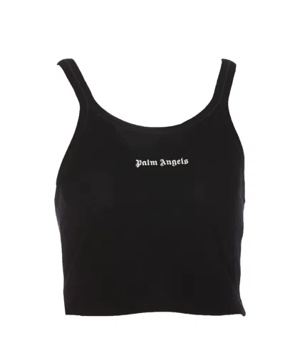 Palm Angels Logo-print Cropped Tank Top In Black Off