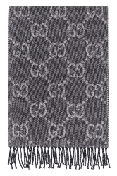 Gucci Double Face Wool Scarf In Gray