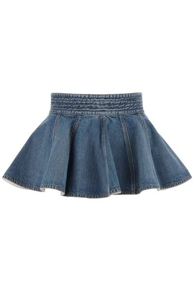 Alaïa Denim Mini Skirt In Light Blue