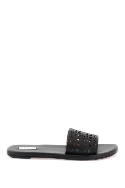 Alaïa Vienne Cutout Flat Slide Sandals In Black