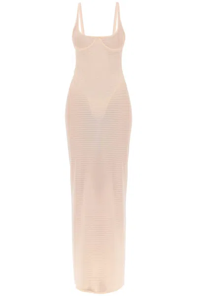 Alaïa Transparent Dress With Integrated Bodysuit In Pink