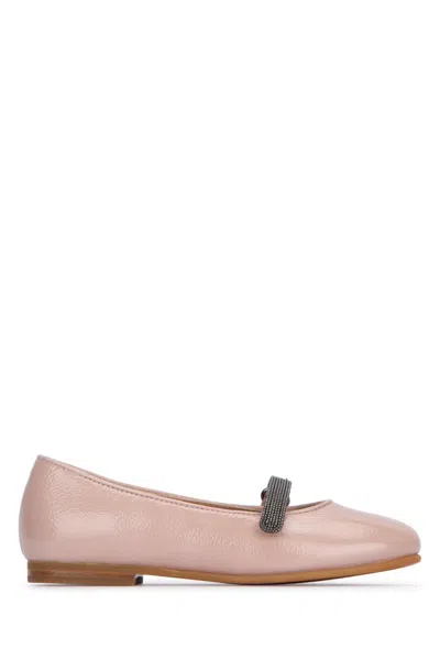 Brunello Cucinelli Kids' Almond-toe Leather Ballerina Shoes In Coldrose