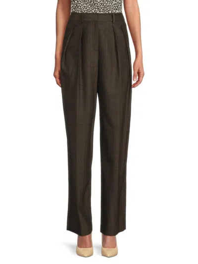 Theory Double Pleated Wool-blend Pant In Neutral