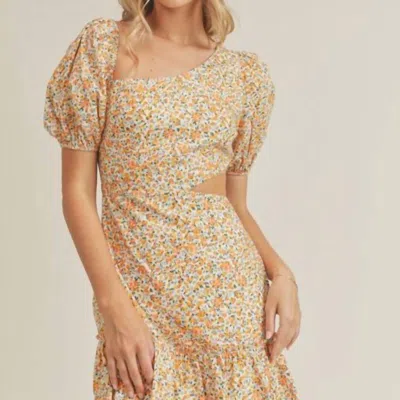 Lush Floral Print Ruched Ruffle Mini Dress In Multi In Yellow