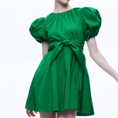 Alice And Olivia Satin-finish Puff-sleeved Dress In Green