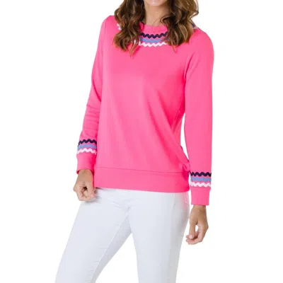 Sail To Sable Long Sleeve Top With Ric Rac In Hibiscus In Pink