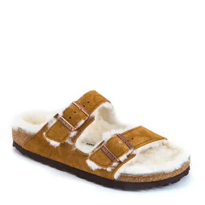 Birkenstock Tan Arizona Shearling Sandals In Brown
