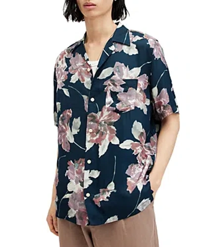 Allsaints Zinnia Floral Print Relaxed Fit Shirt In Admiral Blue