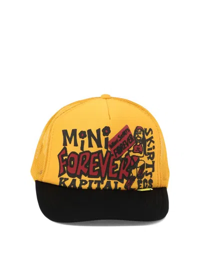 Kapital Mini Skirts Forever Printed Scuba And Mesh Trucker Cap In Yellow