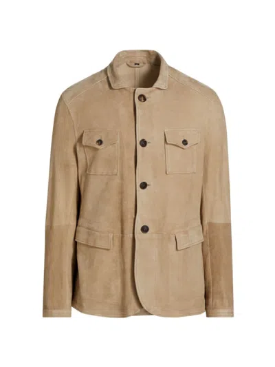 Giorgio Armani Men's Suede Button-front Jacket In Tan