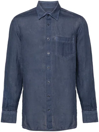 120% Lino Camicia Relaxed Fit In Blue