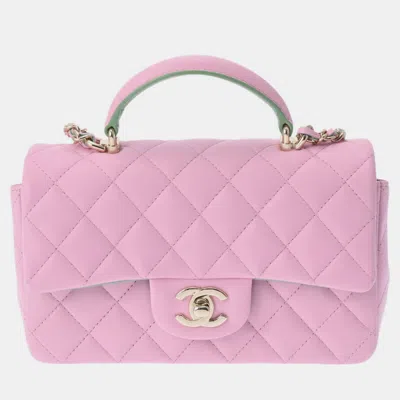 Pre-owned Chanel Pink Mini Top Handle Flap Bag
