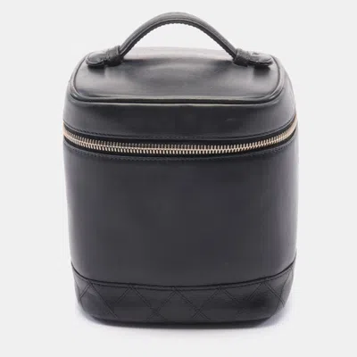Pre-owned Chanel Bicolore Vanity Bag Handbag Lambskin Black Gold Hardware