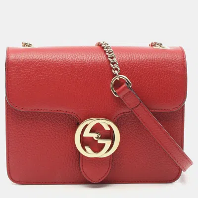 Pre-owned Gucci Interlocking G Chain Shoulder Bag Leather Red