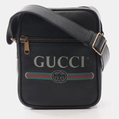 Pre-owned Gucci Print Shoulder Bag Leather Black Multicolor