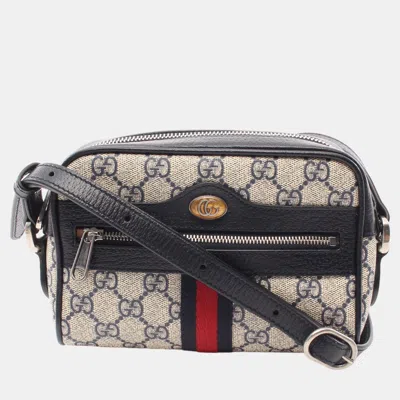 Pre-owned Gucci Ophidia Gg Marmont Shoulder Bag Pvc Leather Beige Navy Red