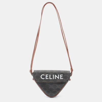 Pre-owned Celine Triomphe Triangle Bag Shoulder Bag Pvc Leather Dark Brown