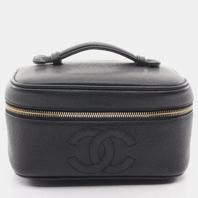 Pre-owned Chanel Coco Mark Handbag Vanity Bag Caviar Skin Black Gold Hardware