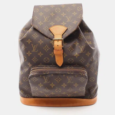 Pre-owned Louis Vuitton Montsouris Gm Monogram Backpack Rucksack Pvc Leather Brown