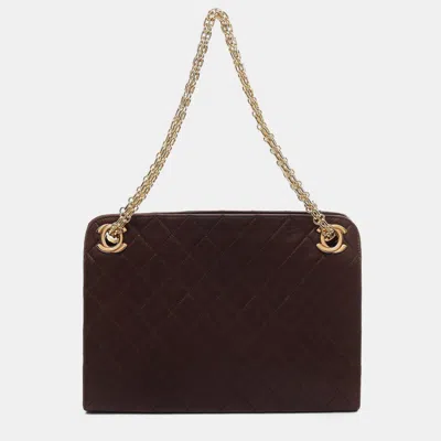Pre-owned Chanel Matelasse W Chain Shoulder Bag Lambskin Dark Brown Gold Hardware Mademoiselle Chain