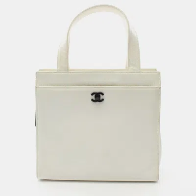 Pre-owned Chanel Handbag Caviar Skin White Black Hardware