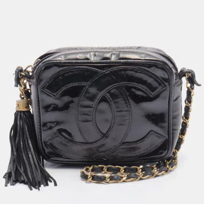 Pre-owned Chanel Coco Mark Chain Shoulder Bag Patent Leather Black Gold Hardware