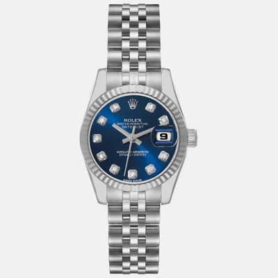 Pre-owned Rolex Datejust Steel White Gold Blue Diamond Dial Ladies Watch 26 Mm