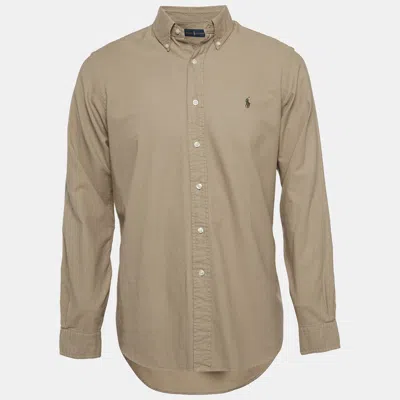 Pre-owned Ralph Lauren Khaki Green Cotton Button Down Collar Shirt M