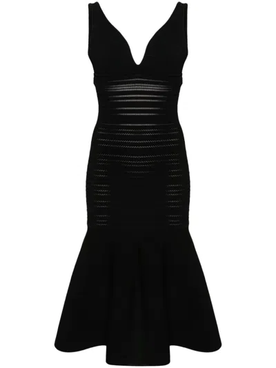 Victoria Beckham Frame Detail Dress Midi Dress In Nero