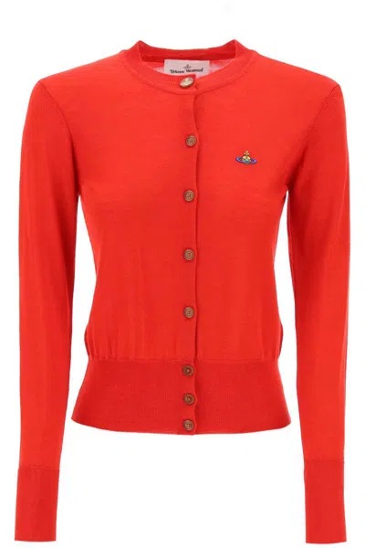 Vivienne Westwood Bea Cardigan With Embroidered Logo In Rosso