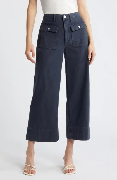 Frame The '70s Patch Pocket Ankle Wide Leg Twill Trousers In Blue