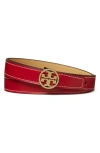 Tory Burch Miller Reversible Smooth Leather Belt In Red/tan