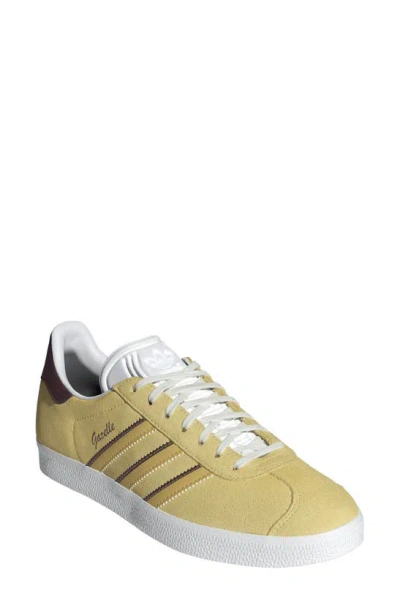 Adidas Originals Gazelle Bold Trainers With Gum Sole In Yellow And Burgundy In Yellow/maroon