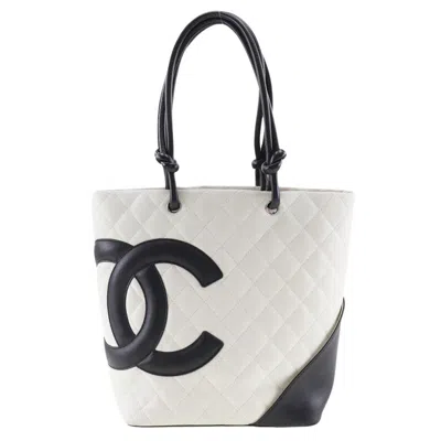 Pre-owned Chanel Cambon Line White Pony-style Calfskin Tote Bag ()