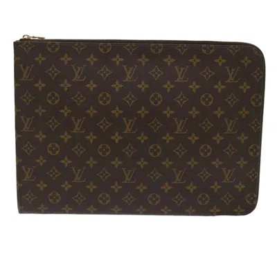 Pre-owned Louis Vuitton Poche Document Brown Canvas Clutch Bag ()