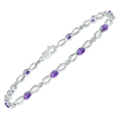 Sselects Amethyst And Natural Diamond Ribbon Loop Bracelet In .925 Sterling Silver In Purple