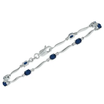 Sselects Sapphire And Diamond Wave Link Bracelet In .925 Sterling Silver In Blue