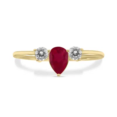Sselects 1/2 Carat Tw Pear Shape Ruby And Diamond Ring In 10k Yellow Gold In Red