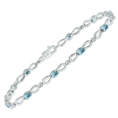 Sselects Aquamarine And Natural Diamond Ribbon Loop Bracelet In .925 Sterling Silver In Blue
