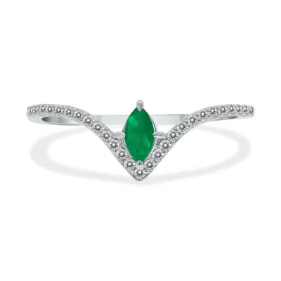 Sselects 1/4 Carat Tw Emerald And Diamond V Shape Ring In 10k White Gold In Green