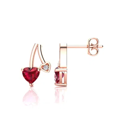 Sselects 3/4ct Created Ruby And Diamond Heart Earrings In 10k In Multi
